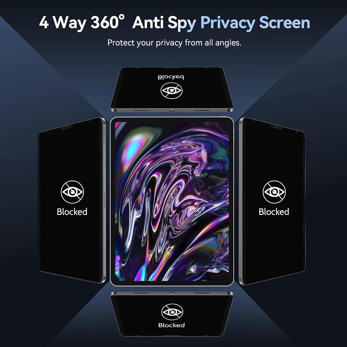 360° 4 Way Magnetic Privacy Filter for iPad Pro 12.9 Inch 2018 2020 2021 2022, Removable Anti-Glare Blue Light Matte Privacy Screen Protector, Anti-Scratch, Bubble-Free, Reusable