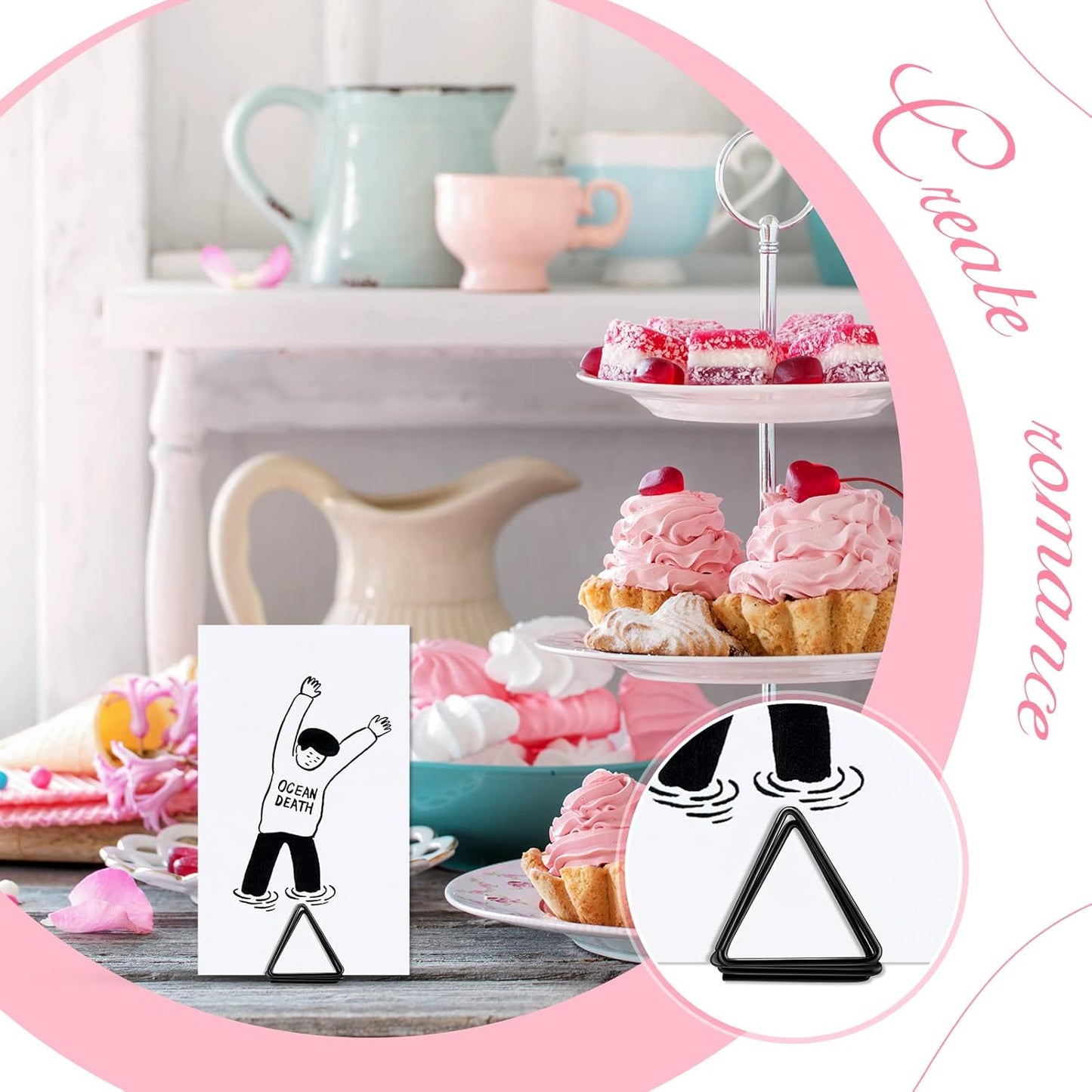 Eersida 60 Pieces Table Number Holder Place Samll Triangle Shape Name Numbers Table Photo Picture Holder Stand Clip for Wedding Baby Shower Party, Suitable for Small Card(Black)