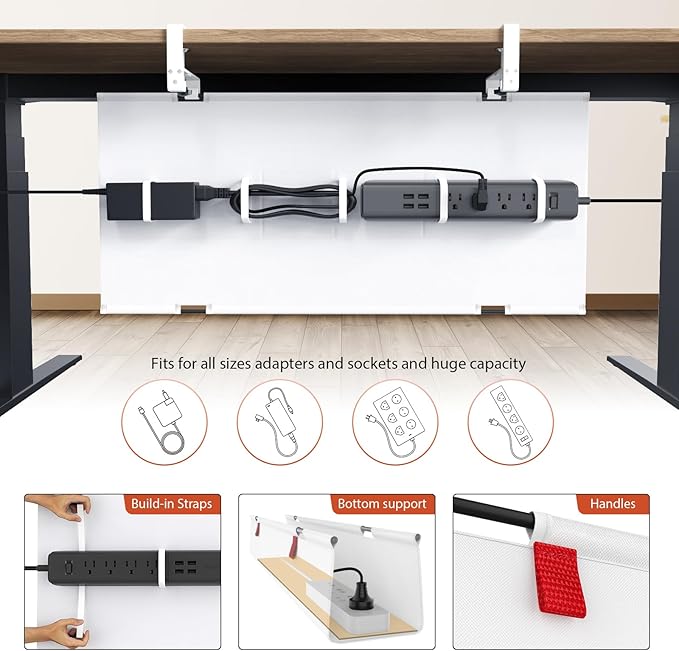 Univivi No Drill Under Desk Cable Management Tray, Clamp/Screw Mount Desk Cable - Image 2