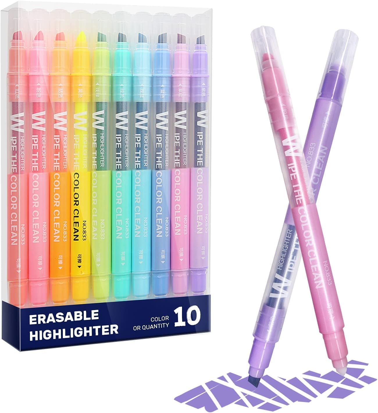YOOUSOO Erasable Highlighters, Double Head Smooth Writing Highlighters Assorted Colors Chisel Tip Highlighter Markers, Double-end Erasable Highlighter Pen Markers