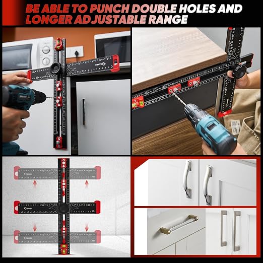 Saker 4-in-1 Drilling Positioning Ruler, Adjustable 13.78in Multifunctional T - Image 3