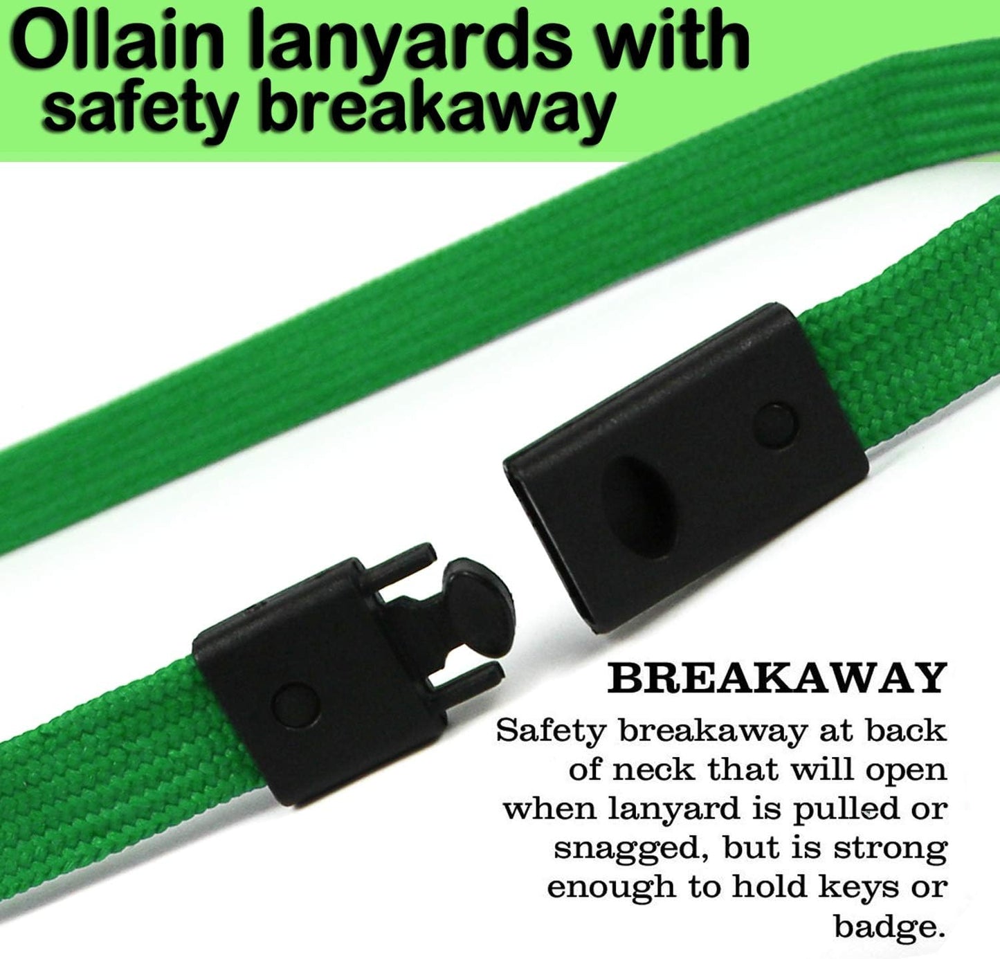 Safety Breakaway Lanyard With J-Hook for ID Badges, Cruise, Business Card, NameTag - Premium Flat Lanyards for Women/Men, Employees, Students (Green, Breakaway 50 Pack)