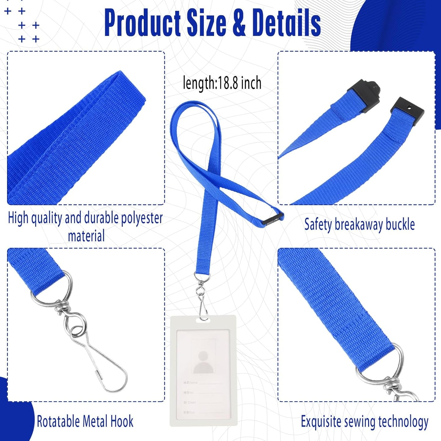 Patelai 120 Pcs Breakaway Lanyards with J Hook Bulk Flat for ID Badges Neck Badge Lanyards Card Nametag Holder Neck Straps (Dark Blue)