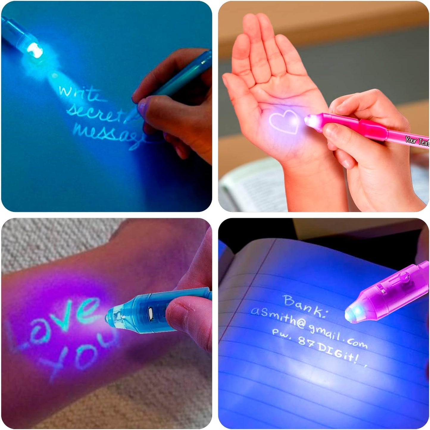 Personalized Invisible Disappearing Ink Pen Marker Pack, Custom Secret Spy Message Writer with UV Light, Fun for Kids Party Favors Gifts and Stock Stuffers,12 Pack, Green