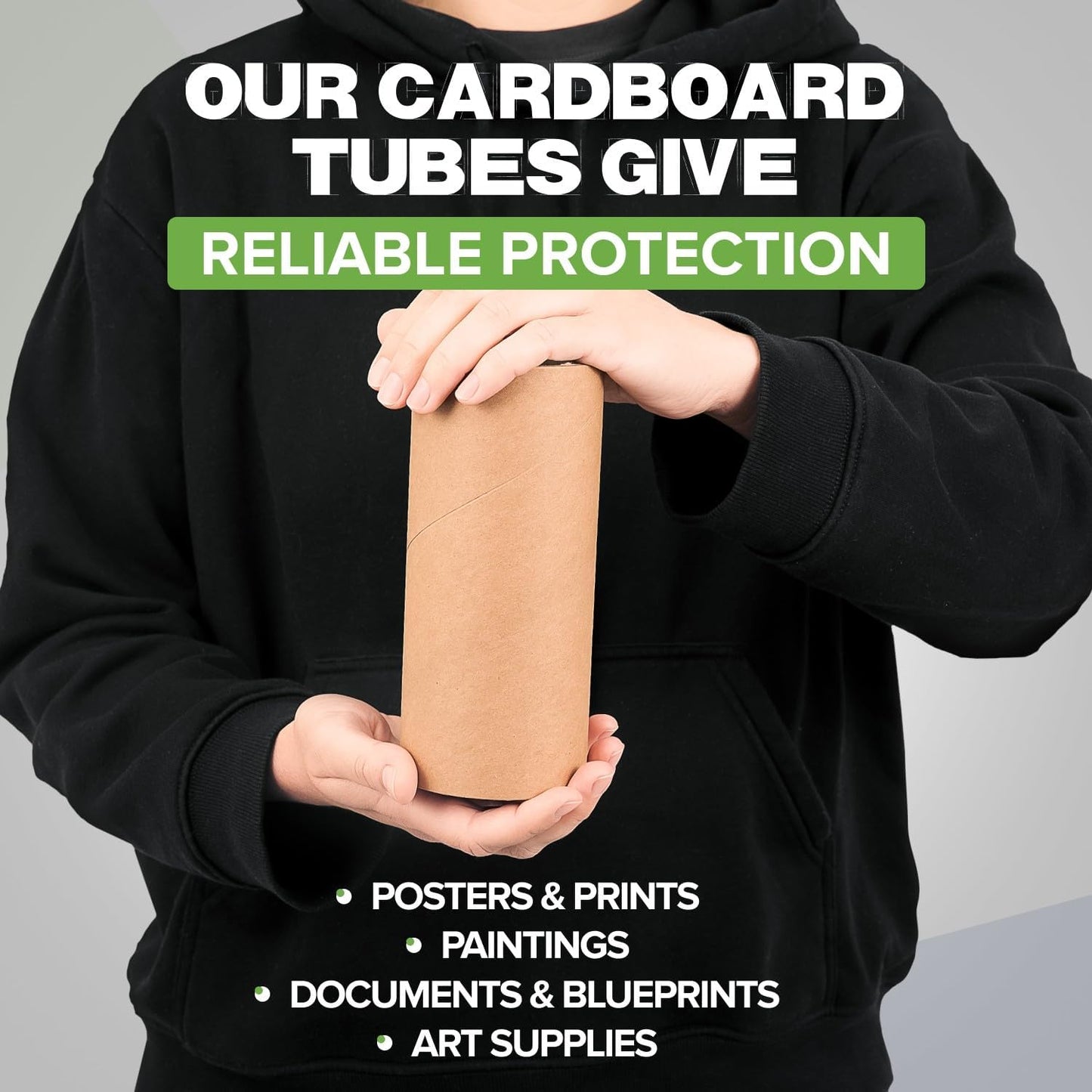 3" x 12" Reinforced Kraft Paper Mailing Tube, Pack of 1 Tube with 2 Caps – Secure USPS Approved Poster Tube – Cardboard Tube for Shipping and Storing Posters, Prints, Artwork, or Documents