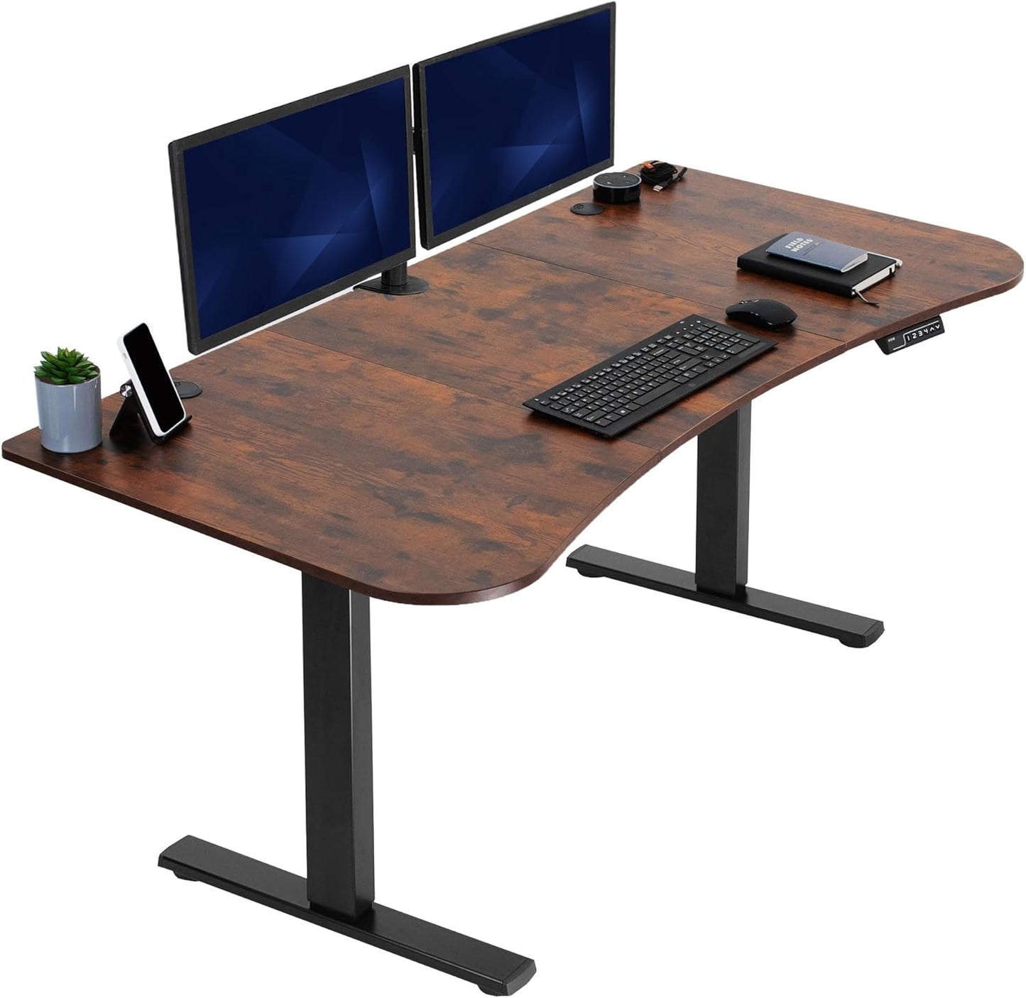 VIVO Electric 63 x 32 in Rustic Standing Desk, Memory Height Adjustment, 1B Series, Vintage Brown Top Black Frame, DESK-KIT-1B1N