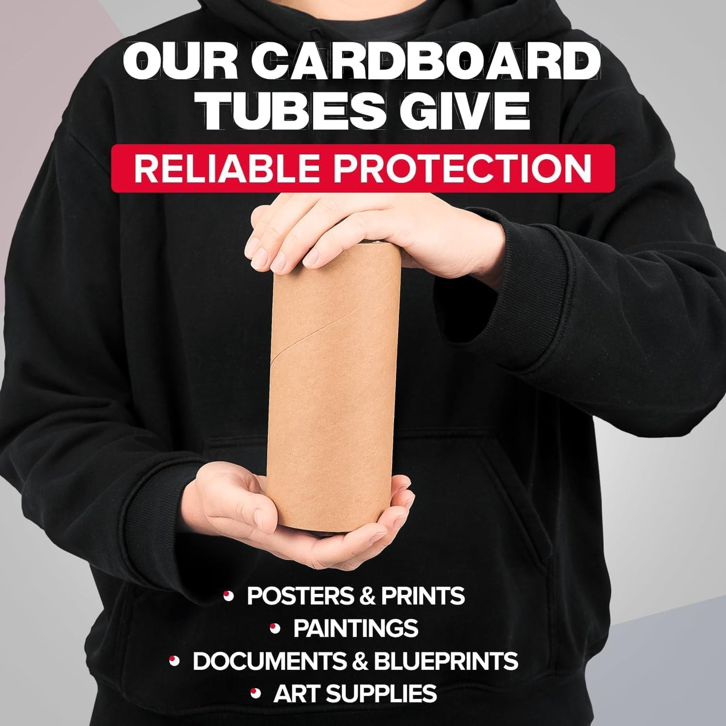3" x 12" Heavy-Duty Reinforced Cardboard Mailing Tube, Pack of 6 Tubes with 12 Caps – Secure USPS Approved – Great for Shipping and Storing of Prints, Artwork, Posters or Documents