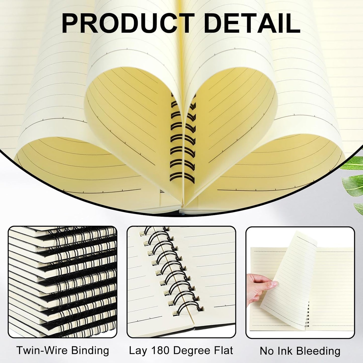 Yahenda Spiral Notebook Bulk A5 Journal Lined 8.3'' x 5.5'' Writing Composition Paper Small Notepad Subject Notebook for Students Office Business Back to School Supplies(Black,3 Pcs)