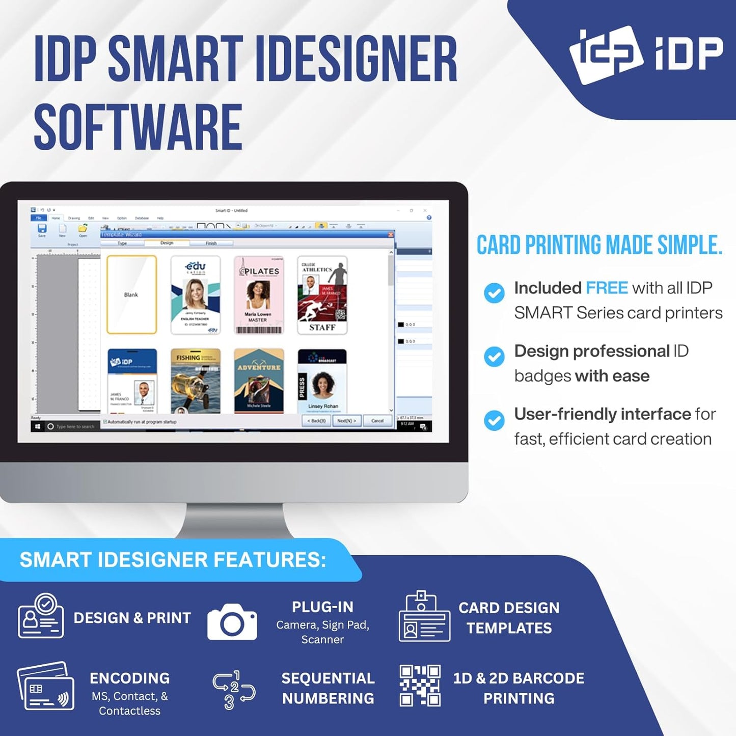 IDP SMART-31 Series ID Card Simplex Printer Bundle with USB Camera, Software, Manual and Guides - Includes 250-Print YMCKO Color Ribbon and 100 PVC Plastic Cards - Now with SMARTMark Security