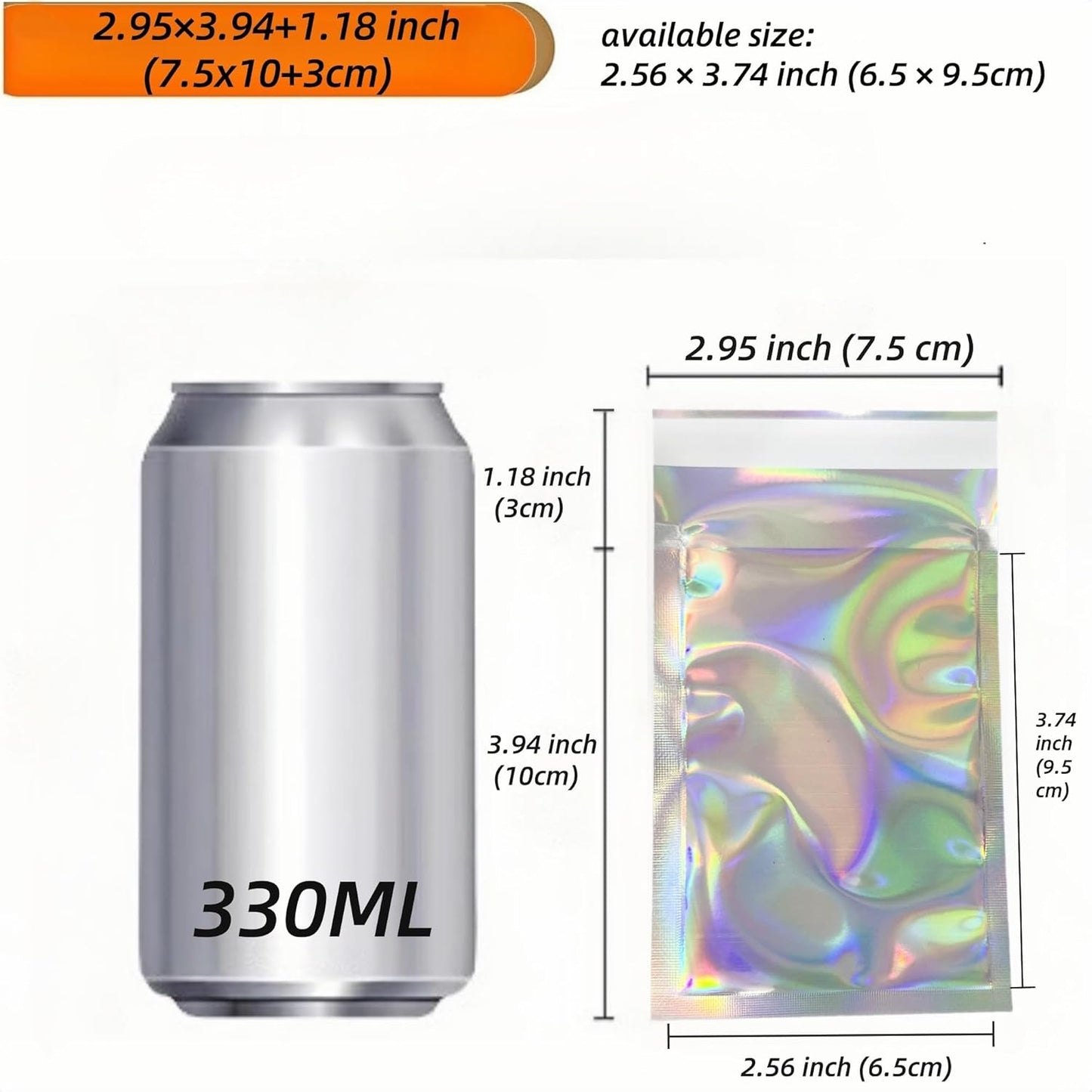 PABCK 100 Pack 2.95x3.94+1.18 inch Holographic Metallic Poly Mailers Self Sealing Packaging Aluminum Foil Glitter Bags Shipping Envelopes Mailing Storage Pouches for Shipping Packaging