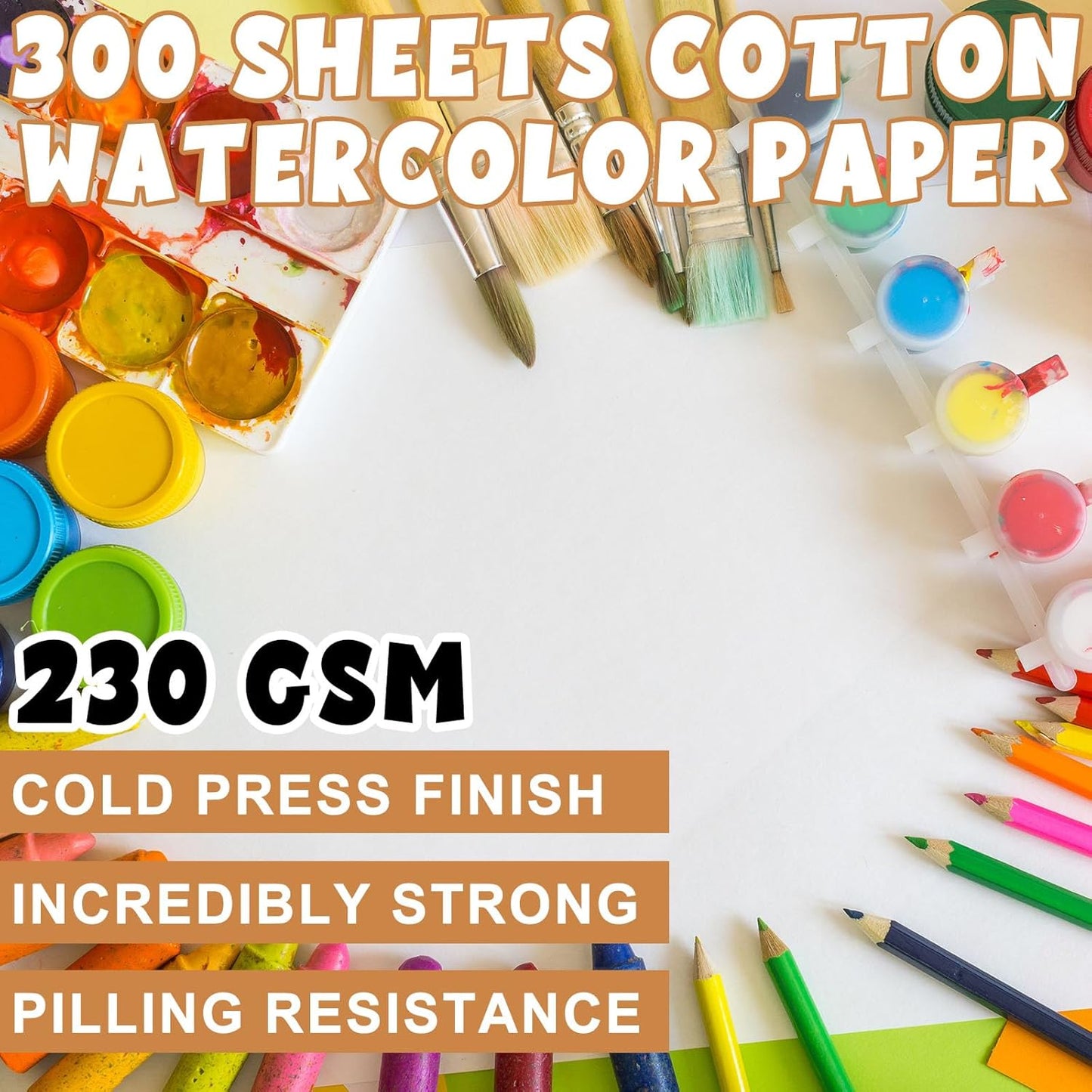 TaoBary 300 Pcs Watercolor Paper Sheet Bulk White Cold Press Paper Pack 110 lb 230 GSM Sketch Painting Watercolor Pad for Watercolorist Beginning Artists Adults Drawing Craft(10 x 13 Inch,230 GSM)
