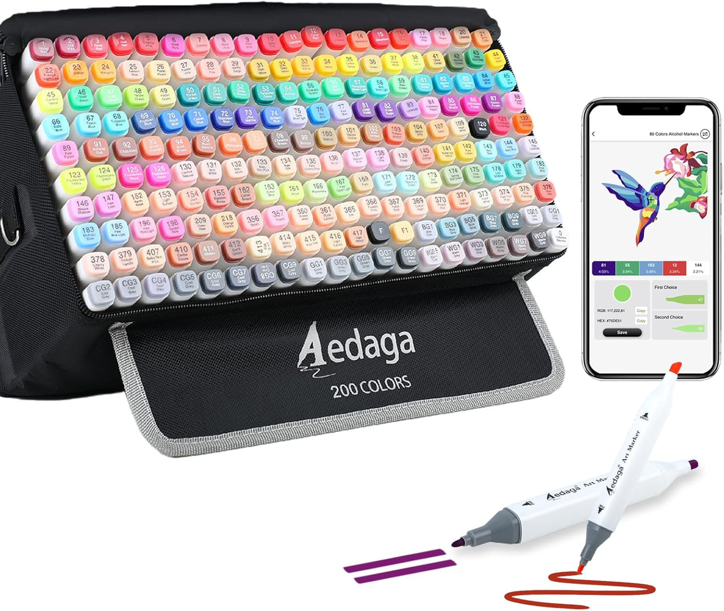 200 Colors Alcohol Markers with Free App, Dual Tip Art Marker with Kickstand Case for Artists Adults and Kids. Alcohol Based Markers for Coloring Painting Sketching and Drawing, Great Gift