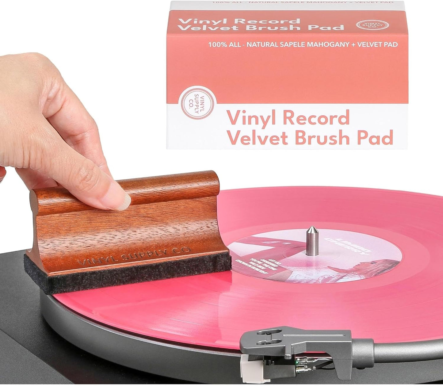 Velvet Brush Pad by Vinyl Supply Co. - 100% All-Natural Wood Vinyl Care Kit - Goat Hair Vinyl Record Brush, Velvet Brush Pad, & Stylus Brush Cleaner (Velvet Brush Pad)