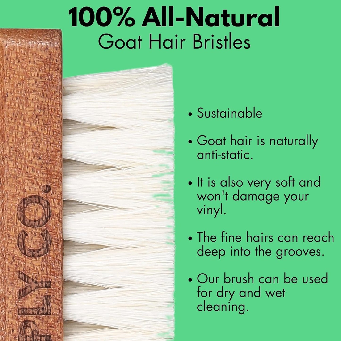 Vinyl Record Goat Hair Brush by Vinyl Supply Co. - 100% All-Natural Wood Vinyl Care Kit - Goat Hair Vinyl Record Brush, Velvet Brush Pad, & Stylus Brush Cleaner (Goat Hair Brush)