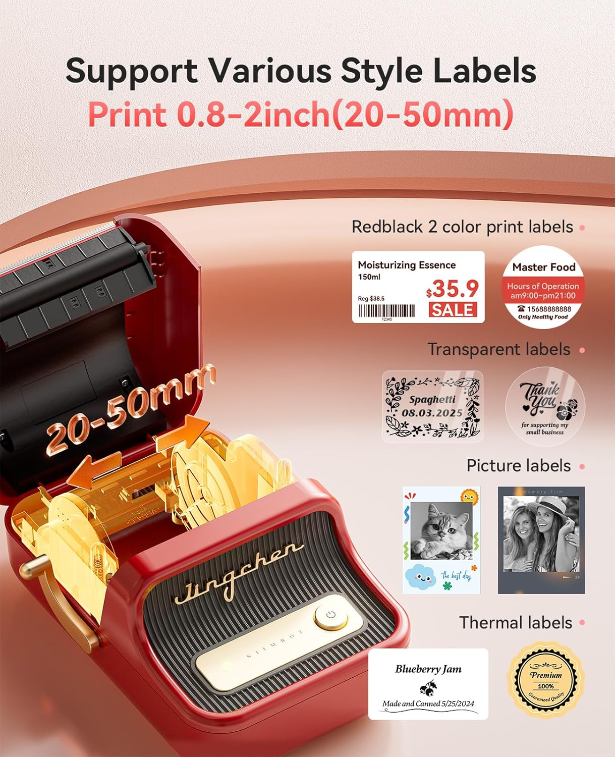 NIIMBOT B21 Pro Label Maker, 300DPI HD Label Printer, Ideal for Notes,Photos, Study Graphics, Memo Maker,50x30mm Label,230Pcs(Red)