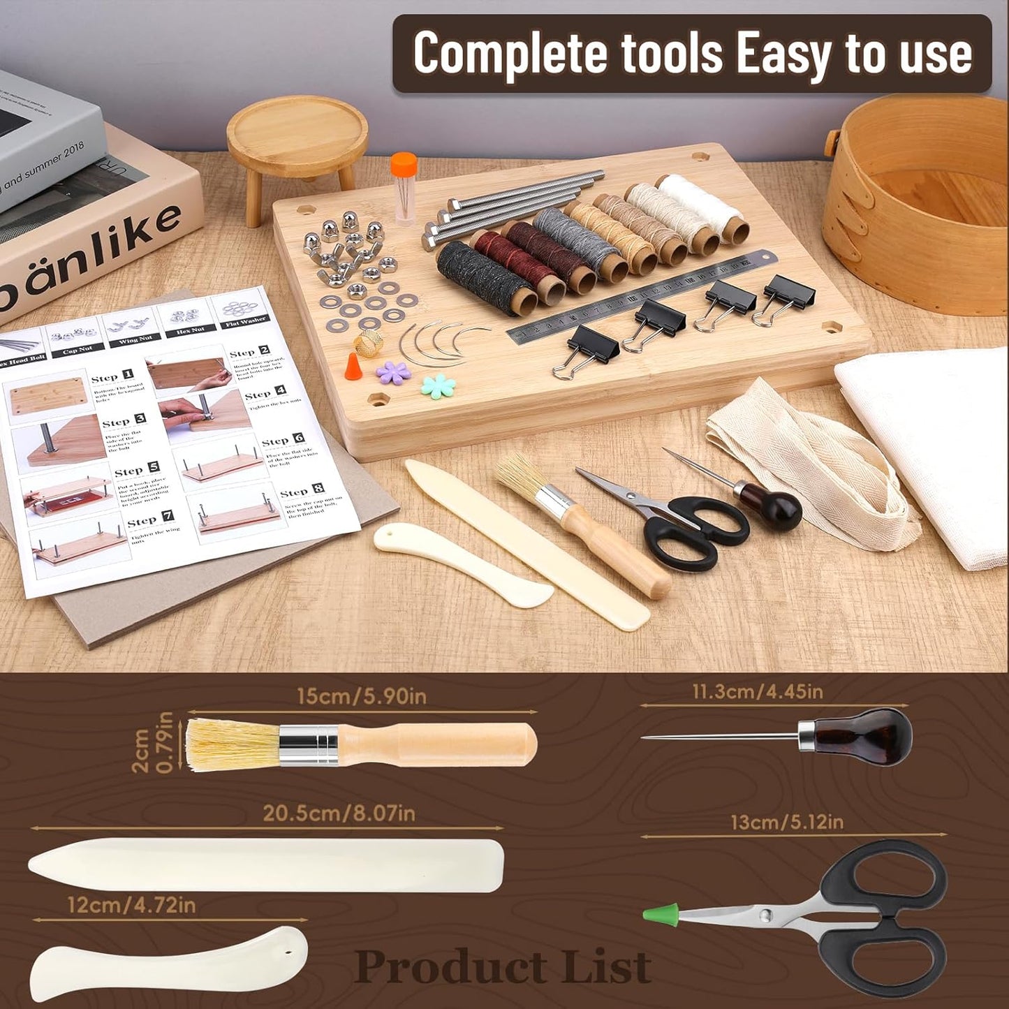 ZMAAGG 36 Pcs Book Binding Kits, 14.8 x 11.4 Inch Book Press Books Binding Materials Books Binding Supplies with 8 Pcs Wax Thread, Bone Folder Awl Large Eye Needles for Beginner DIY