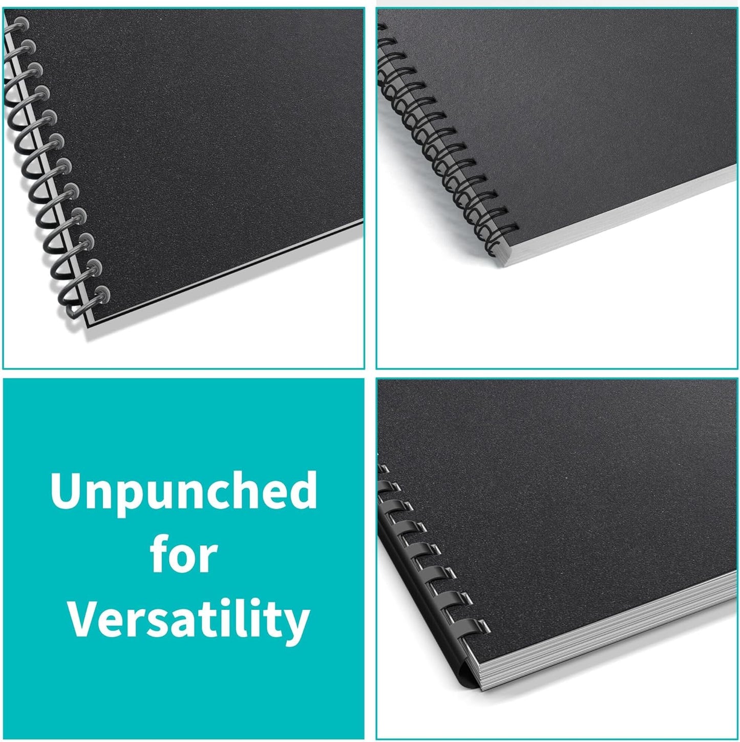 Binditek 100 Pack 16 Mil Sand-Textured Polycover - Plastic Binding Cover for Letter Size - Business Reports and Proposals - Lightly Sanded Finish - Square Corners, Un-Punched, Black