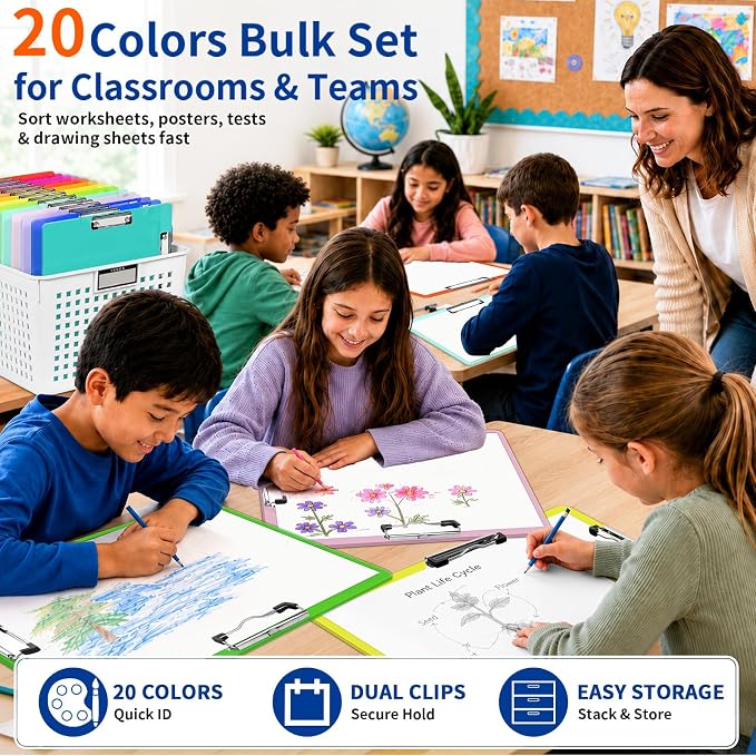 20 Pack 11 x 17 in Plastic Clipboards 20 Colors, Dual Clip Landscape | Portable - Image 6