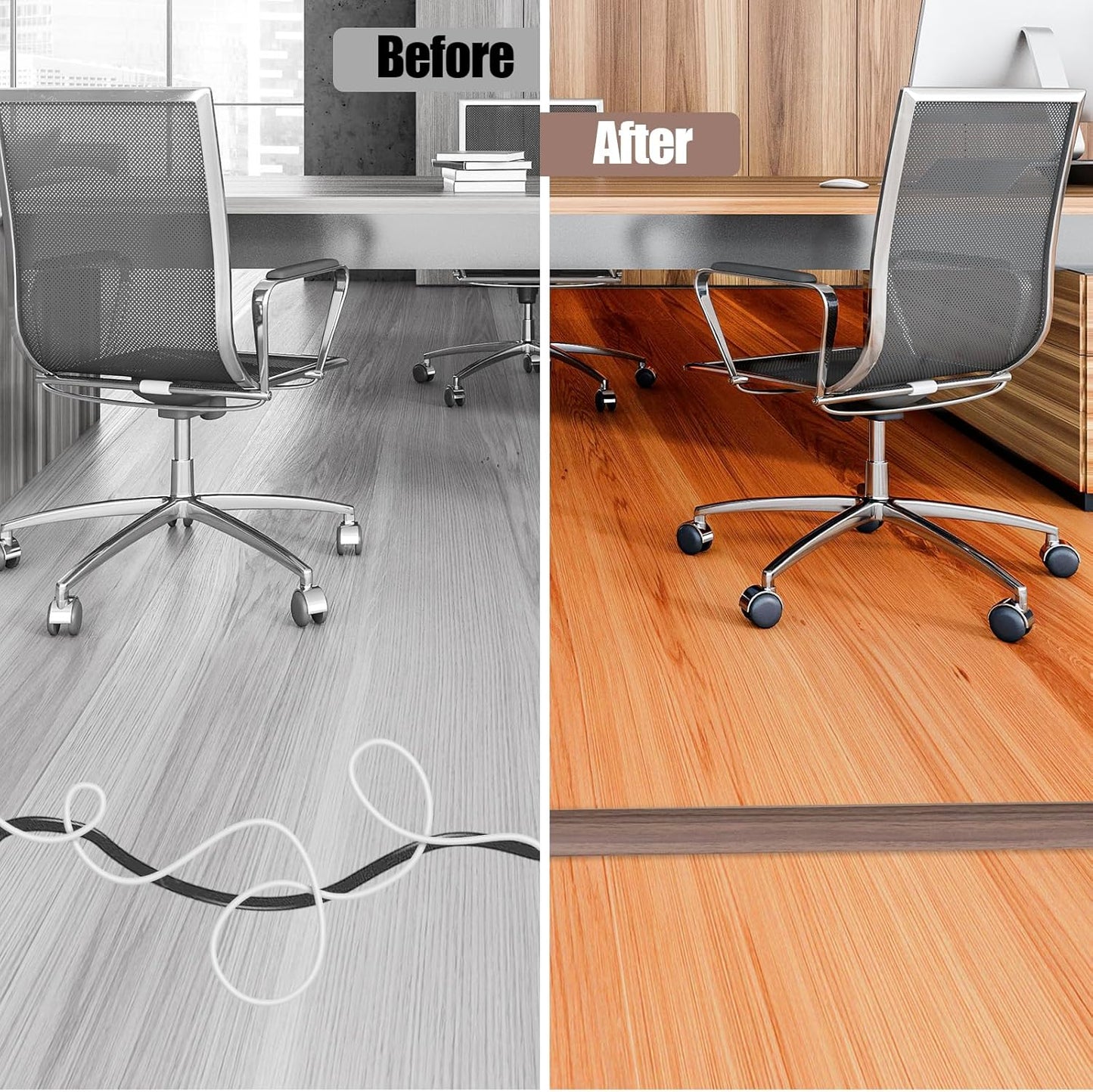 Floor Cord Cover Self Adhesive Cord Hider,3.3FT Cable Management, Extension Strip Protector for Wires, Prevent Cable Trips for Offices, Gyms, Exhibitions Cavity:0.47"(W) x 0.35"(H) Wood Walnut