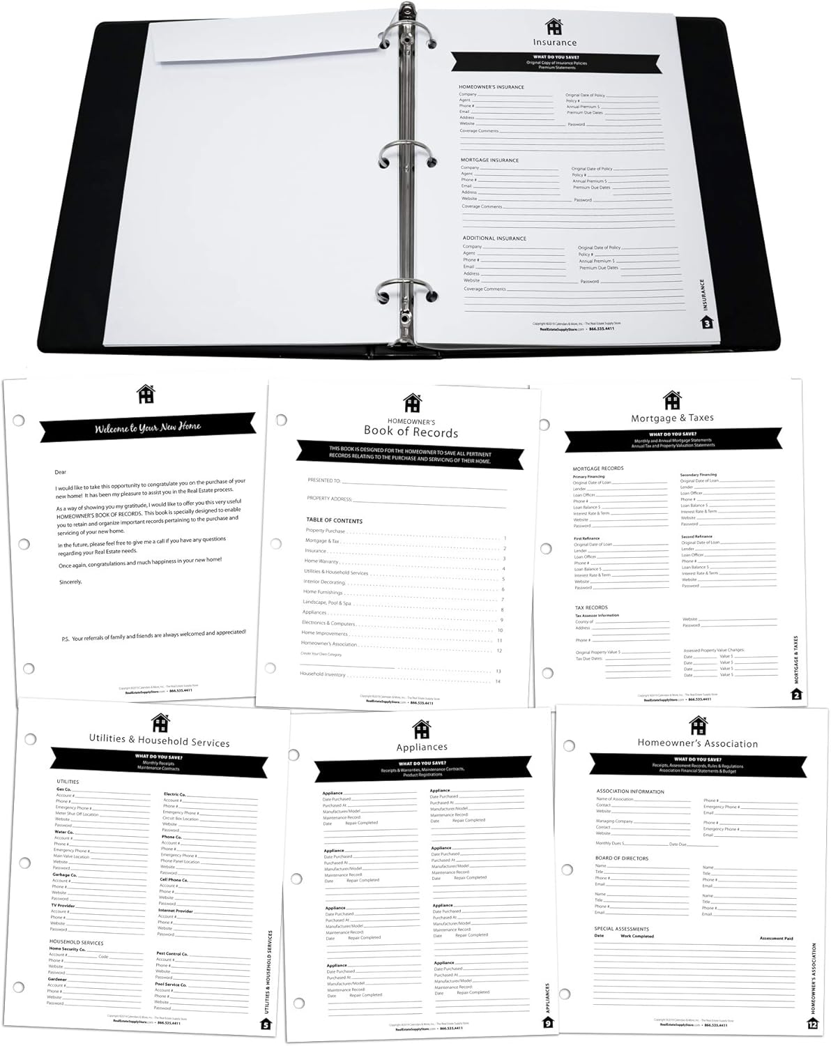 Homeowner's Book of Records Binder, Organize Household Receipts and Home Repair Record Keeping (Black - 2 Pack)