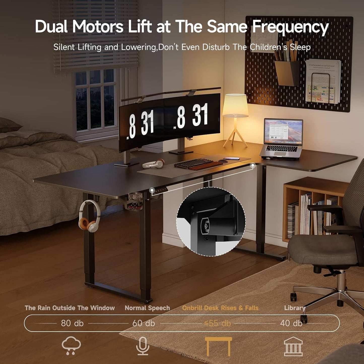 L Shaped Standing Desk, 63x43 Inches Electric L Stand Up Desk with 4 Legs, Dual Motor and Memory Controller, Adjustable Height from 28-46 Inches for Home and Computer Workstation, Black