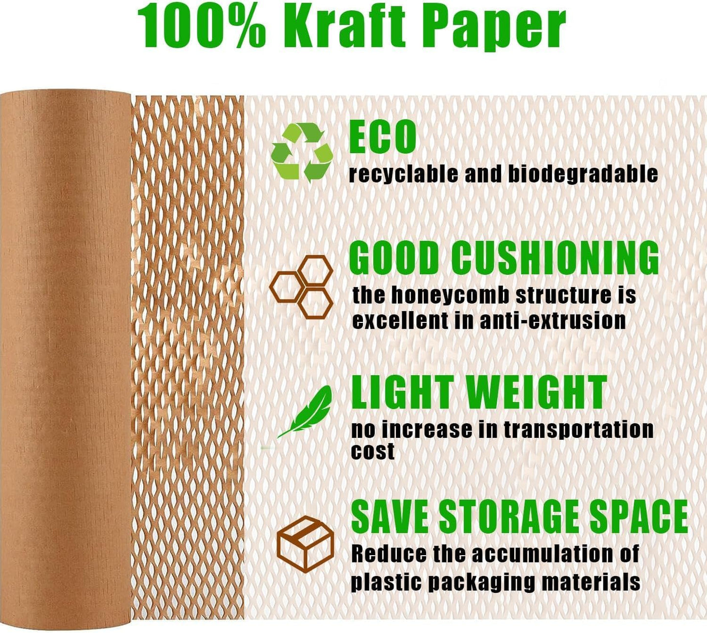 Honeycomb Packing Paper, 15"x230' Eco Friendly Packing Materials for Shipping Breakable Recyclable Moving Supplies Paper Bubble Wrap Sheets Roll with 20 Fragile Sticker Labels
