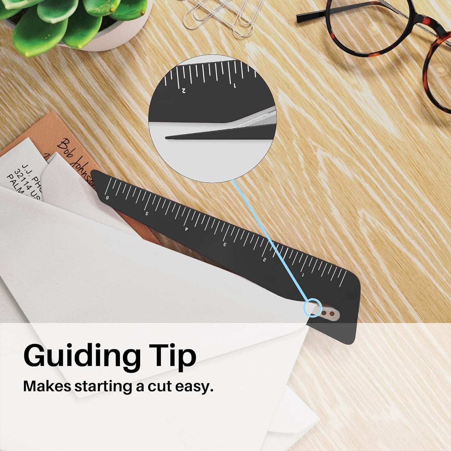Uncommon Desks Ruler & Letter Opener Combo - Easy to Hold - Oversized Grip - Black 6 Inch Ruler - Envelope Opener w/Measuring Tool - Perfect for Crafts, Drafting, Sewing, & Drawing - (3 Pack, Black)
