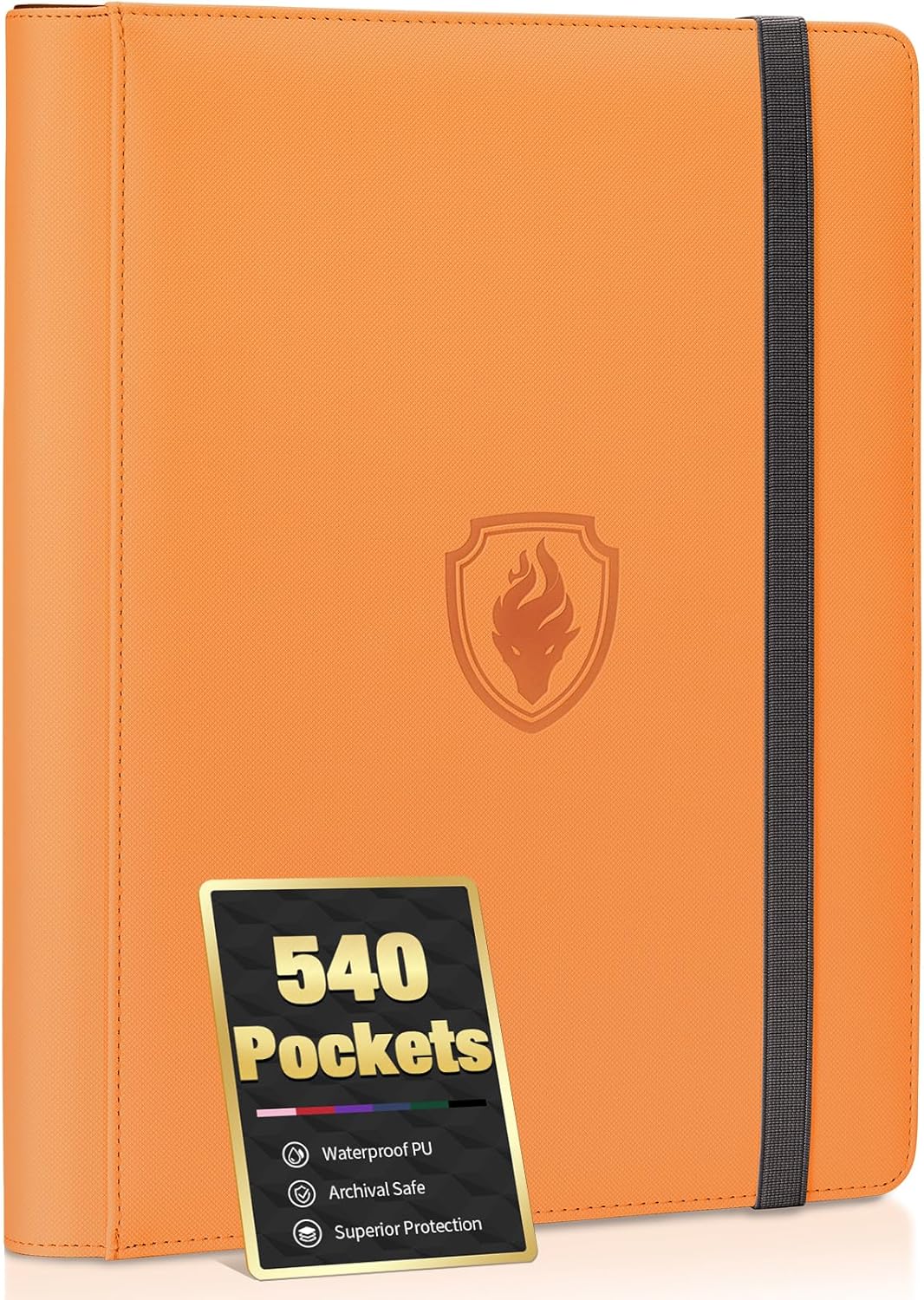 Premium 9 Pocket Card Binder for 540 Cards, Fabmaker PU Cover Trading Card Binder, Sturdy Card Collection Album, Sleek Card Holder Folders for YuGiOh, MTG, TCG, Game Cards & Sports Cards, Orange