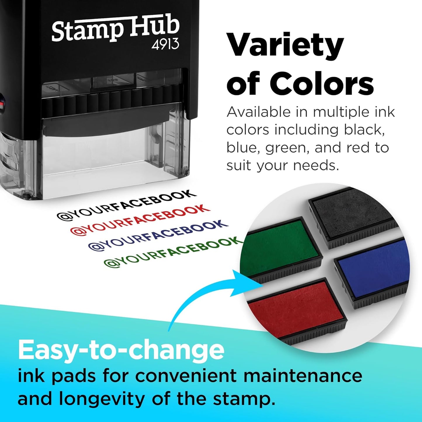 Self Inking Personalized Stamp - 1 Line Custom Stamp, Customizable Office Name Stamp, Ink Stamps for Business - Easy to Change Ink Cartridge, Multiple Ink Color Options - Large