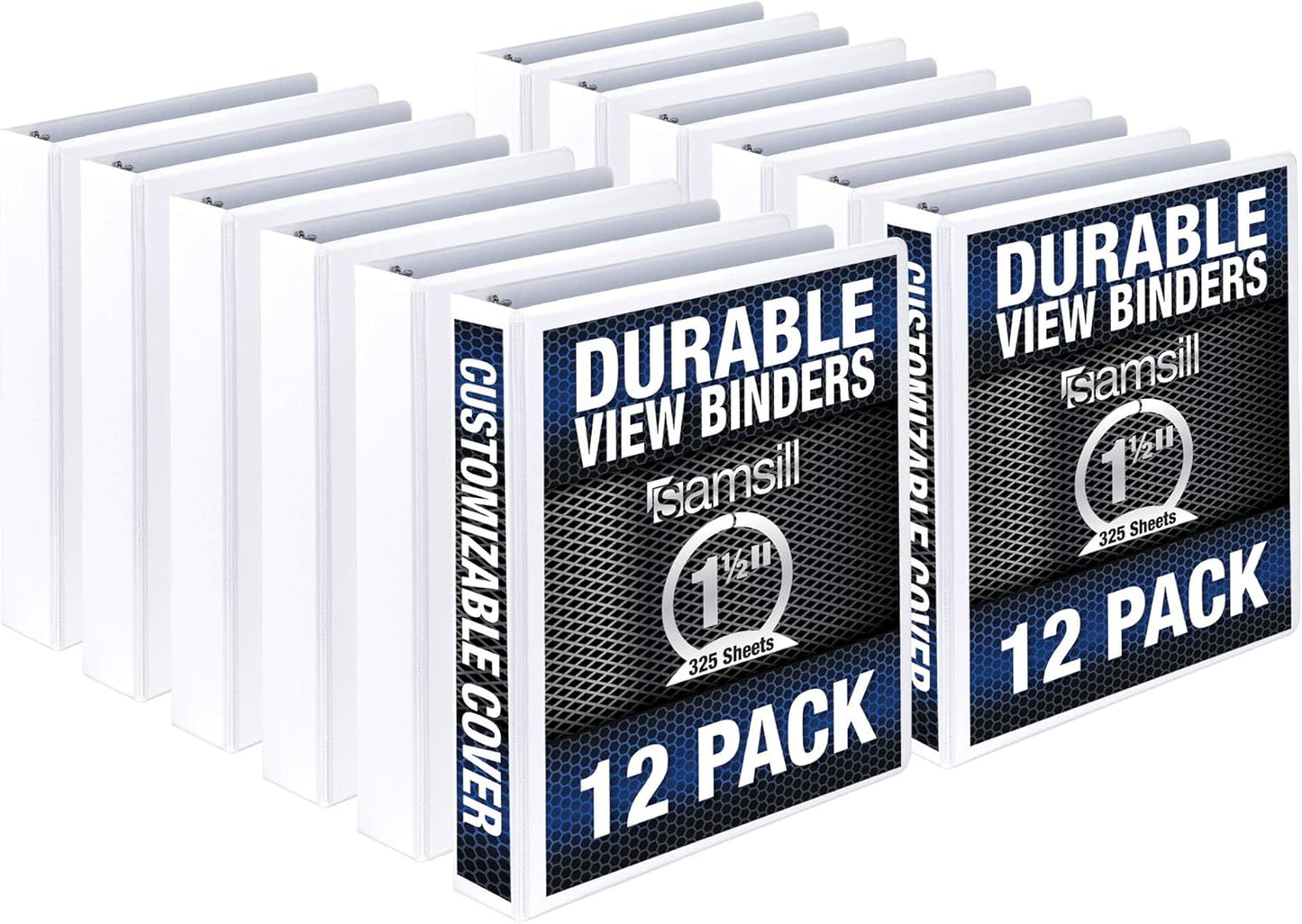 Samsill Durable 1.5 Inch Binder, Made in The USA, Round Ring Customizable Clear View Binder, White, 12 Pack (MP128457)