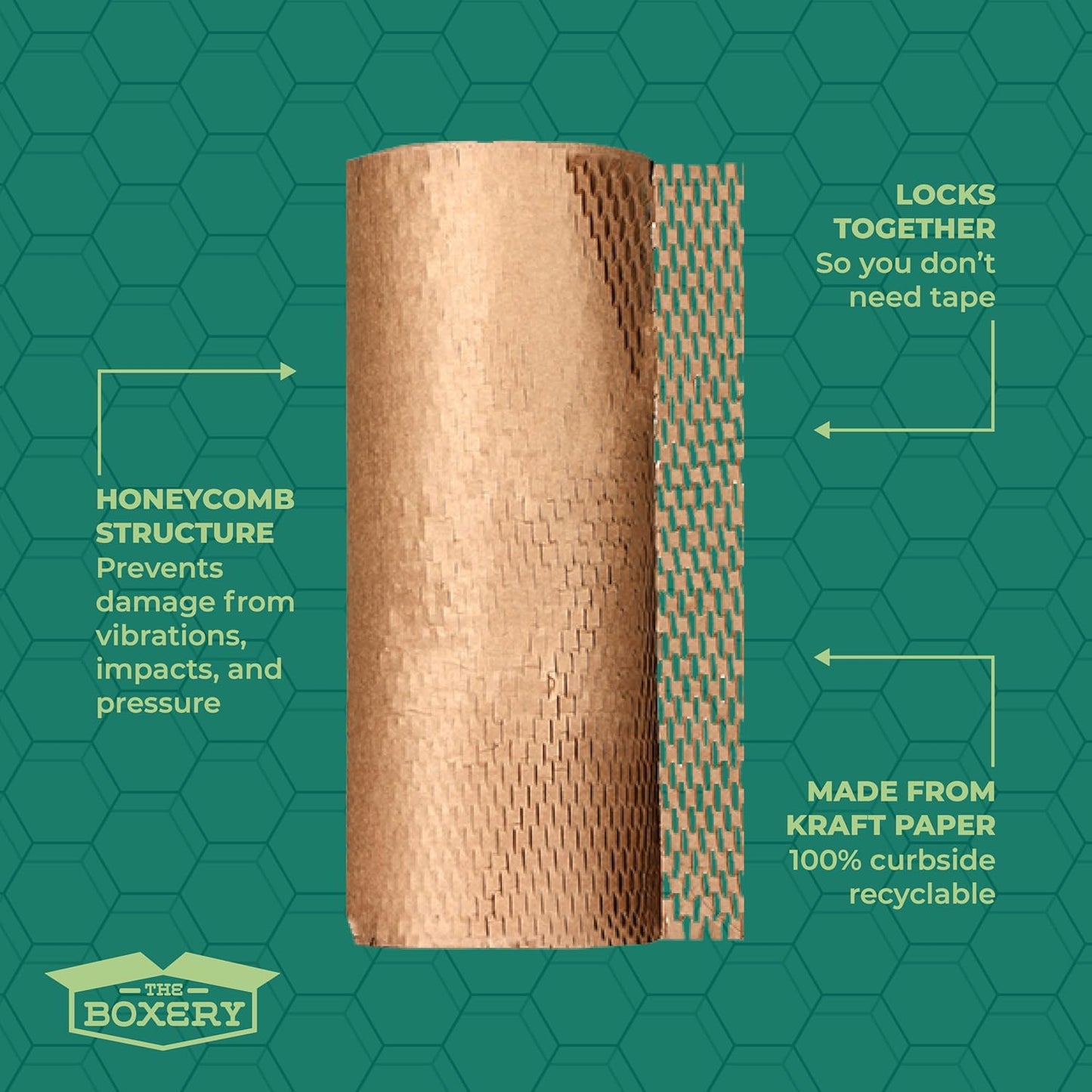 The Boxery Honeycomb Packing Paper 15”x16800” (1400’)-1 Roll Cushioning Wrap, Box Filler, Void Filling, Shipping & Moving Supplies, Alternative to Plastic Bubble|Eco Friendly-Small Business.