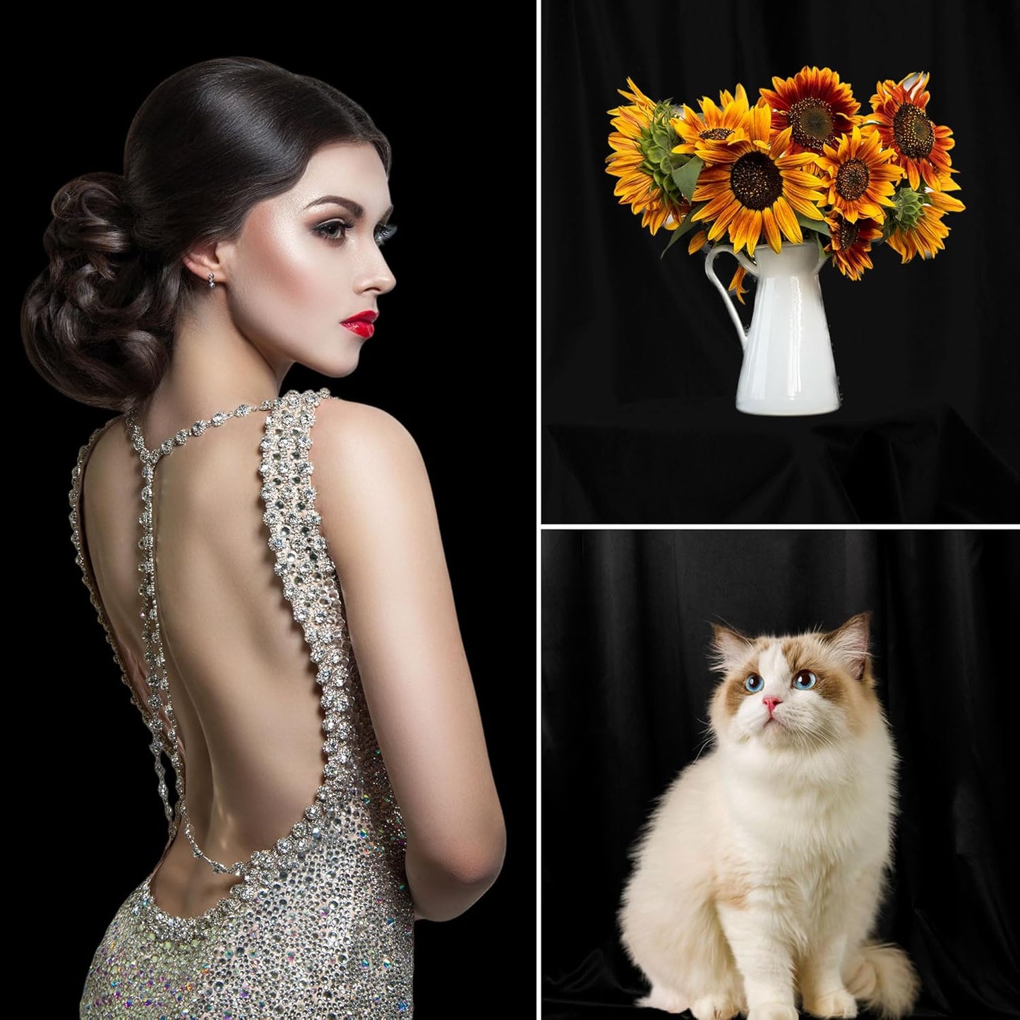 8 x 10 FT Black Backdrop - Premium Polyester for Video Streaming, Portrait Photoshoot, Wall Mounted, Parties and Small Events