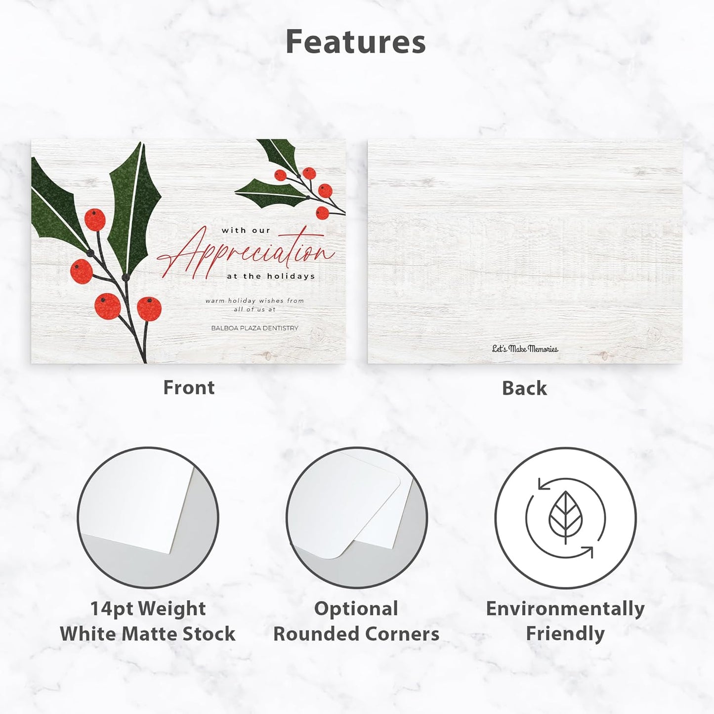 Let's Make Memories Personalized Business Christmas Cards with Envelopes - Premium Quality - 5x7-2025 Holiday Cards & White Envelopes - Holly Gratitude - 200 ct