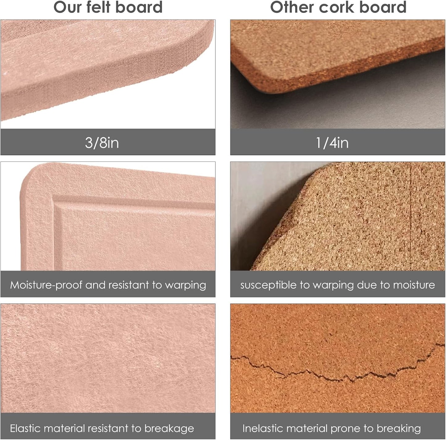 Bulletin Board, 24 x 18 inches Felt Board Decorative Pin Board, Cork Board Alternative for Wall, Foldable Photo Board Self-Adhesive Vision Board Mood Board with 20 Pushpins - Mauvey Pink
