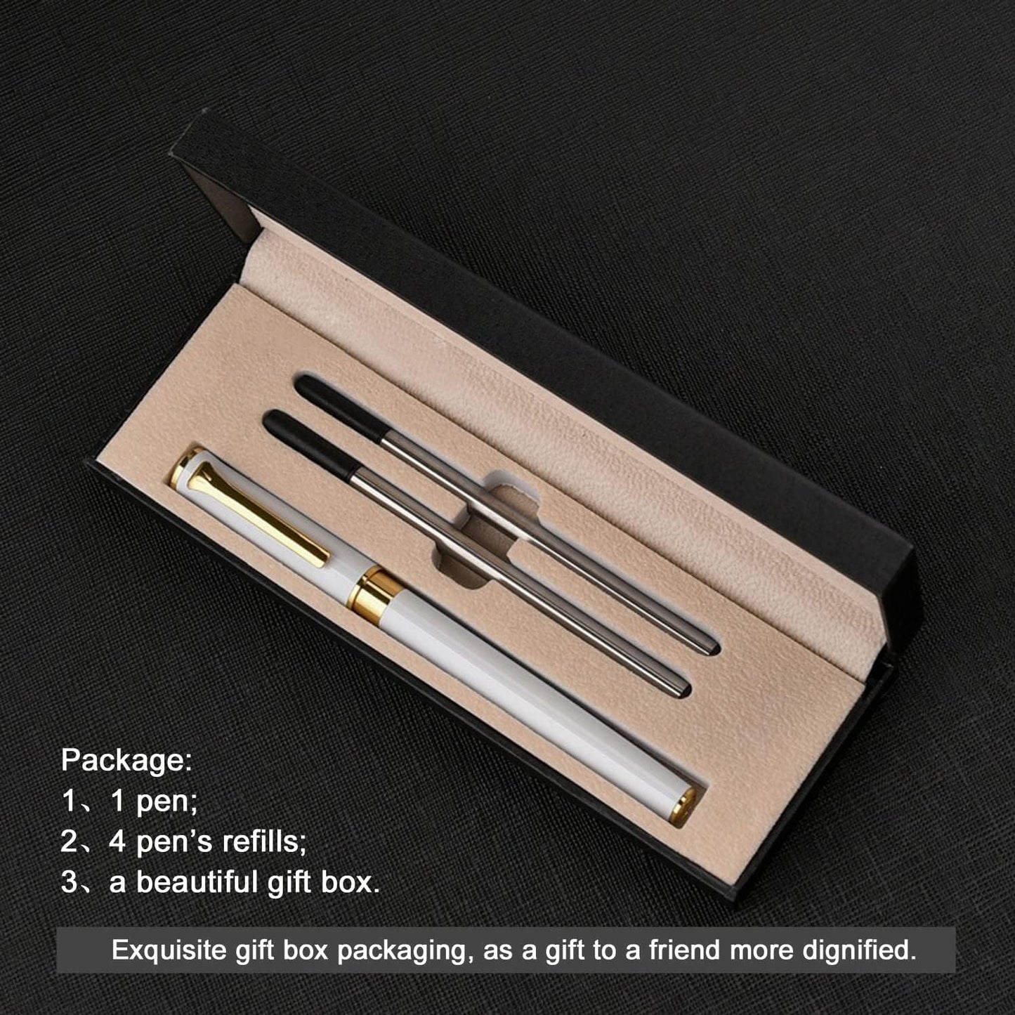 YIVONKA Luxury Ballpoint Pen Black Refill Line width 0.5mm,Best Office Pen Gift for Men & Women Professional Executive,Nice BallPens Classy Gift Box (White)