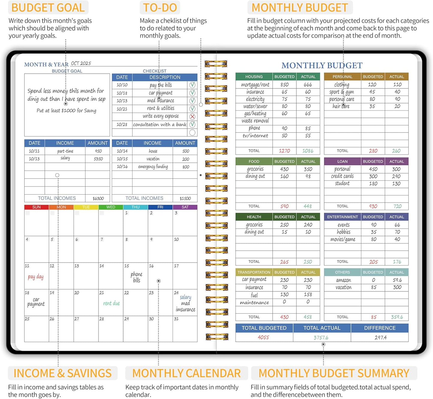 Monthly Budget Planner - 14 Months Hardcover Undated Financial Planner Organizer Budget Book with Expense and Debt Tracker Notebook to Manage Your Money Effectively, Bill Organizer