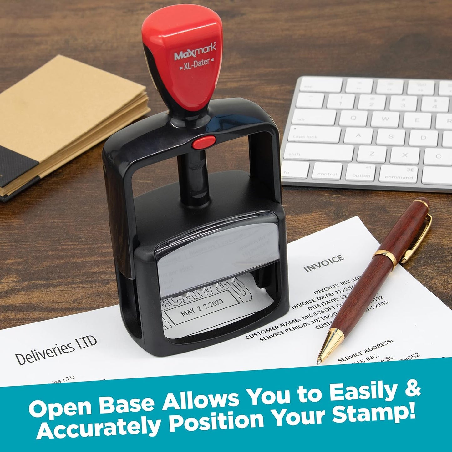 MaxMark Heavy Duty Style 3 Date Stamp with E-MAILED self Inking Stamp - Red Ink