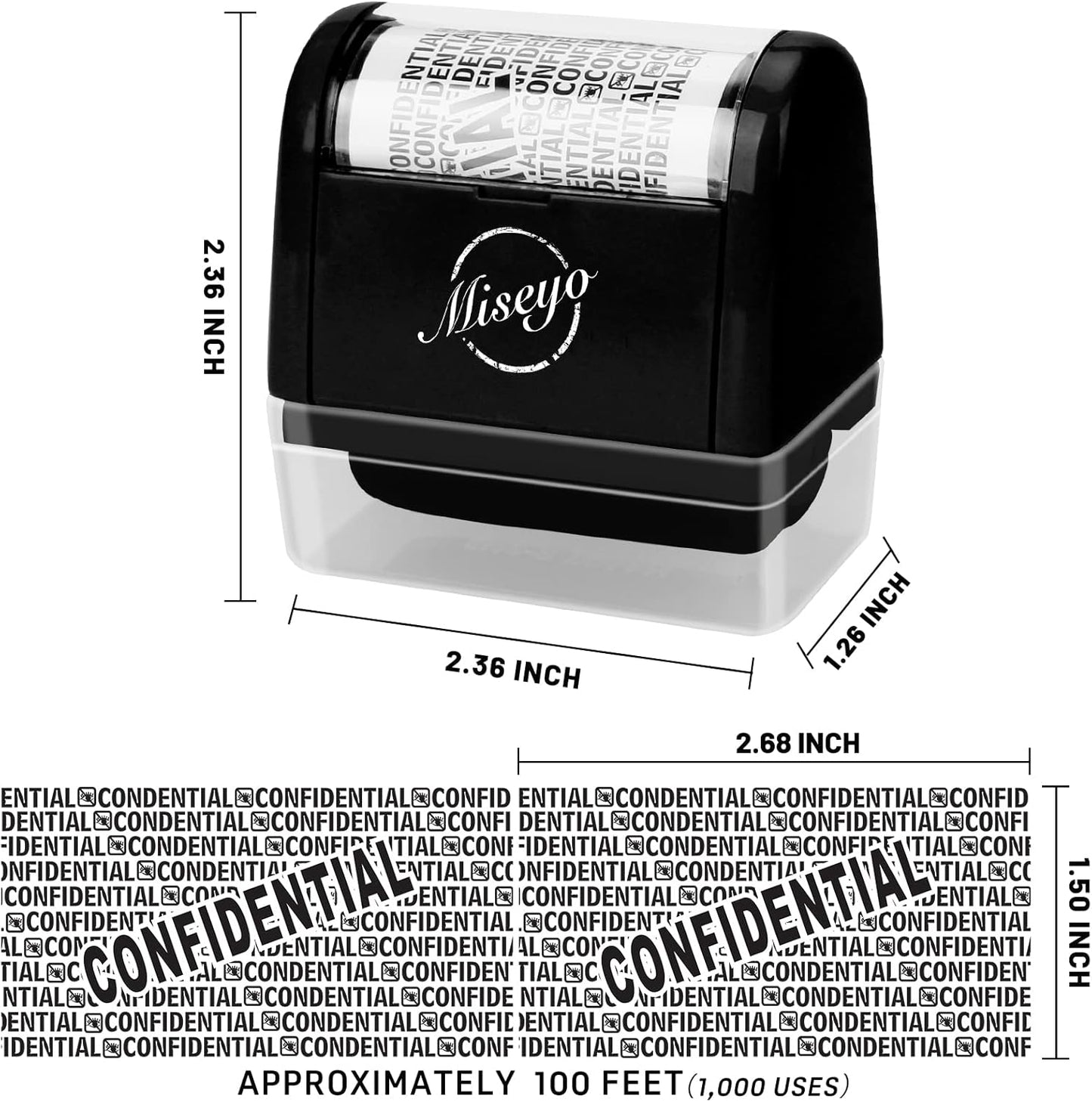 Miseyo Wide Roller Stamp Identity Theft Stamp 1.5 Inch Perfect for Privacy Protection - Black
