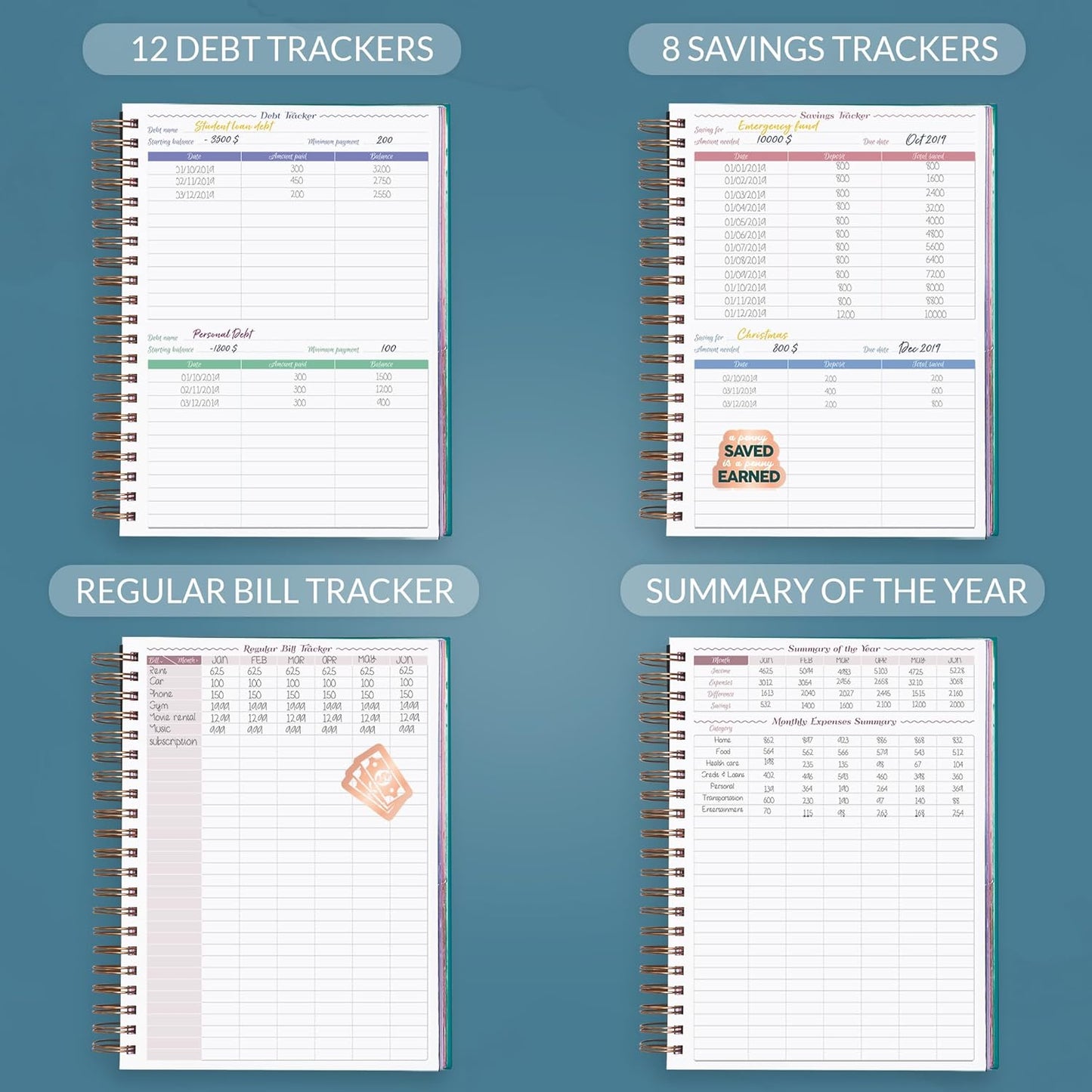 GoGirl Budget Planner & Monthly Bill Organizer – Monthly Financial Book with Pockets. Expense Tracker Notebook Journal, Large (Dark Teal)