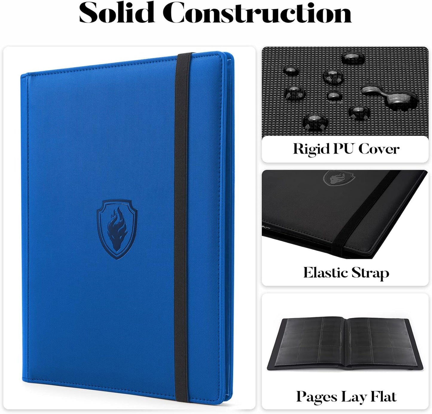 PU Cover Card Binder - 9 Pocket, Sturdy Card Collection Album, Trading Card Holder Folders for YuGiOh, MTG, TCG & Sports Cards, Royal Blue