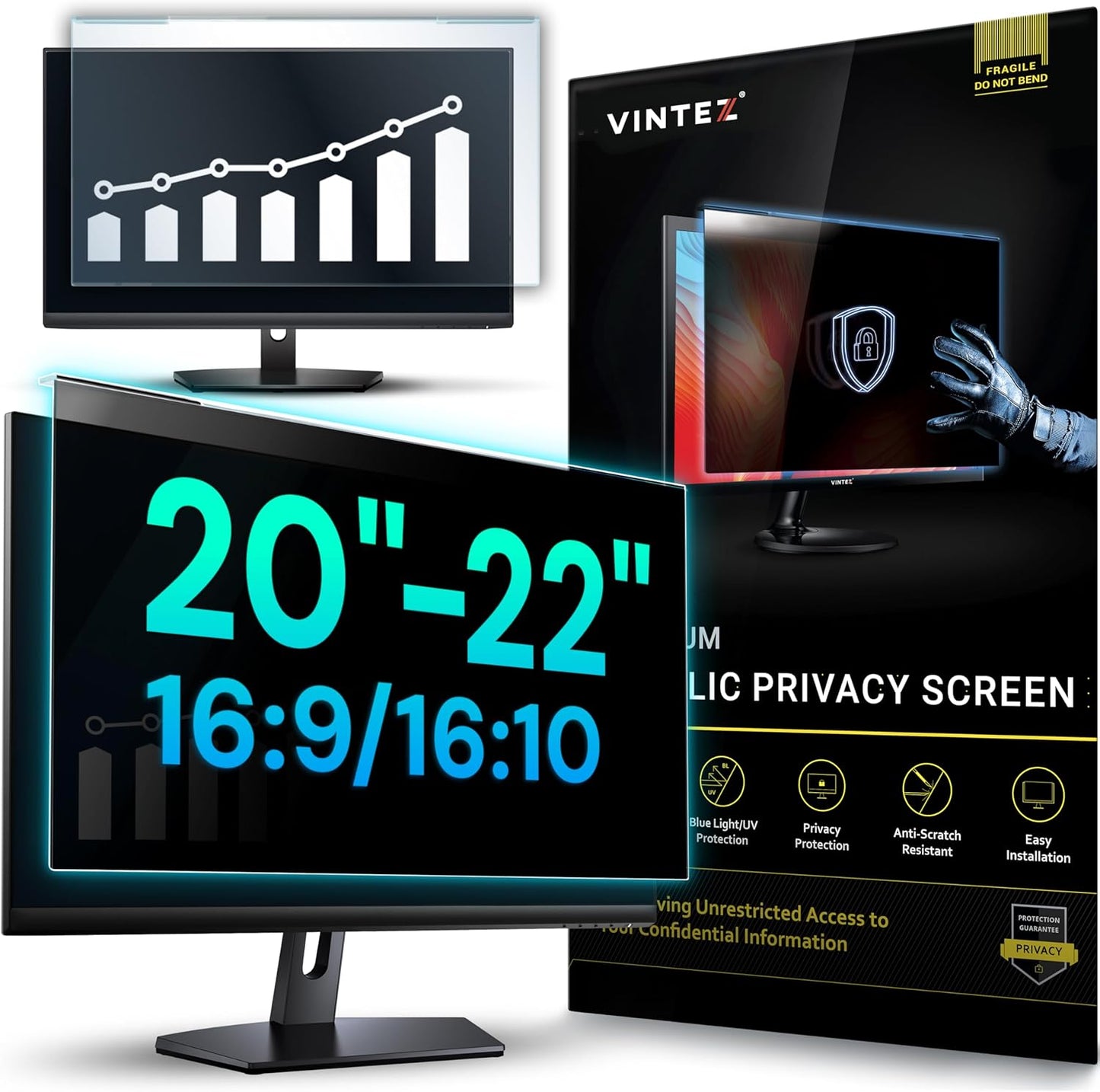 Universal Acrylic 20, 20.2, 21.5, 21.6, 22 Inch Computer Privacy Screen Filter for Widescreen Computer Monitors - 19.4" x 12.6"(492 x 319mm) - Monitor Frame Hanging Type