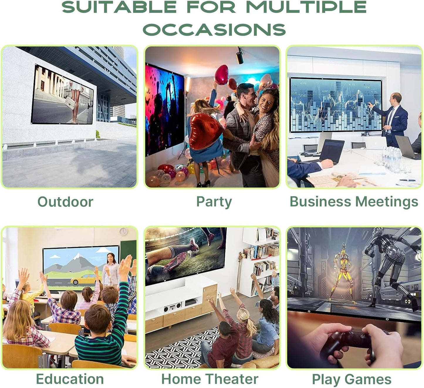 AAJK 80 inch Projector Screen, Washable Projector Screen 16:9 Foldable Anti-Crease Portable Projector Movies Screen for Home Theater Outdoor Indoor Support Double Sided Projection
