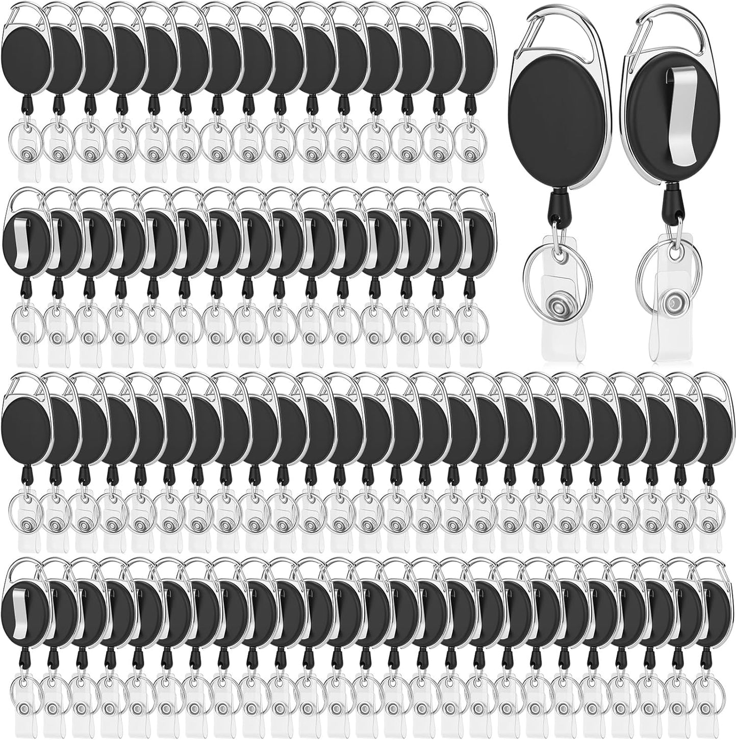 80 Pcs Badge Reels Retractable Bulk ID Badge Holders Retractable Lanyards with Carabiner Reel Clip for Keys, Badge Name Card Holders