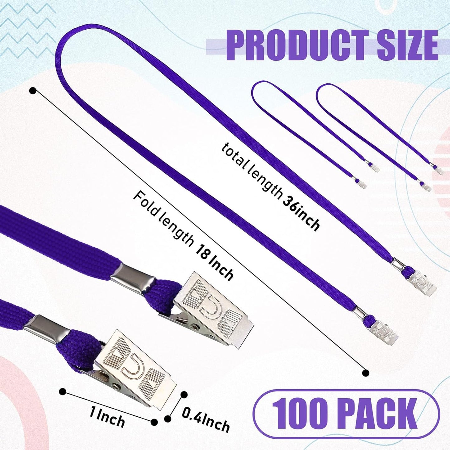 Patelai 100 Pack Double Clip Lanyards Bulk Face Mask Lanyard Twist Free 2 Hook Design Adjustable Badge Neck Strap for Conference Office Class Essential Back to School Gifts ID Card Keychain (Purple)