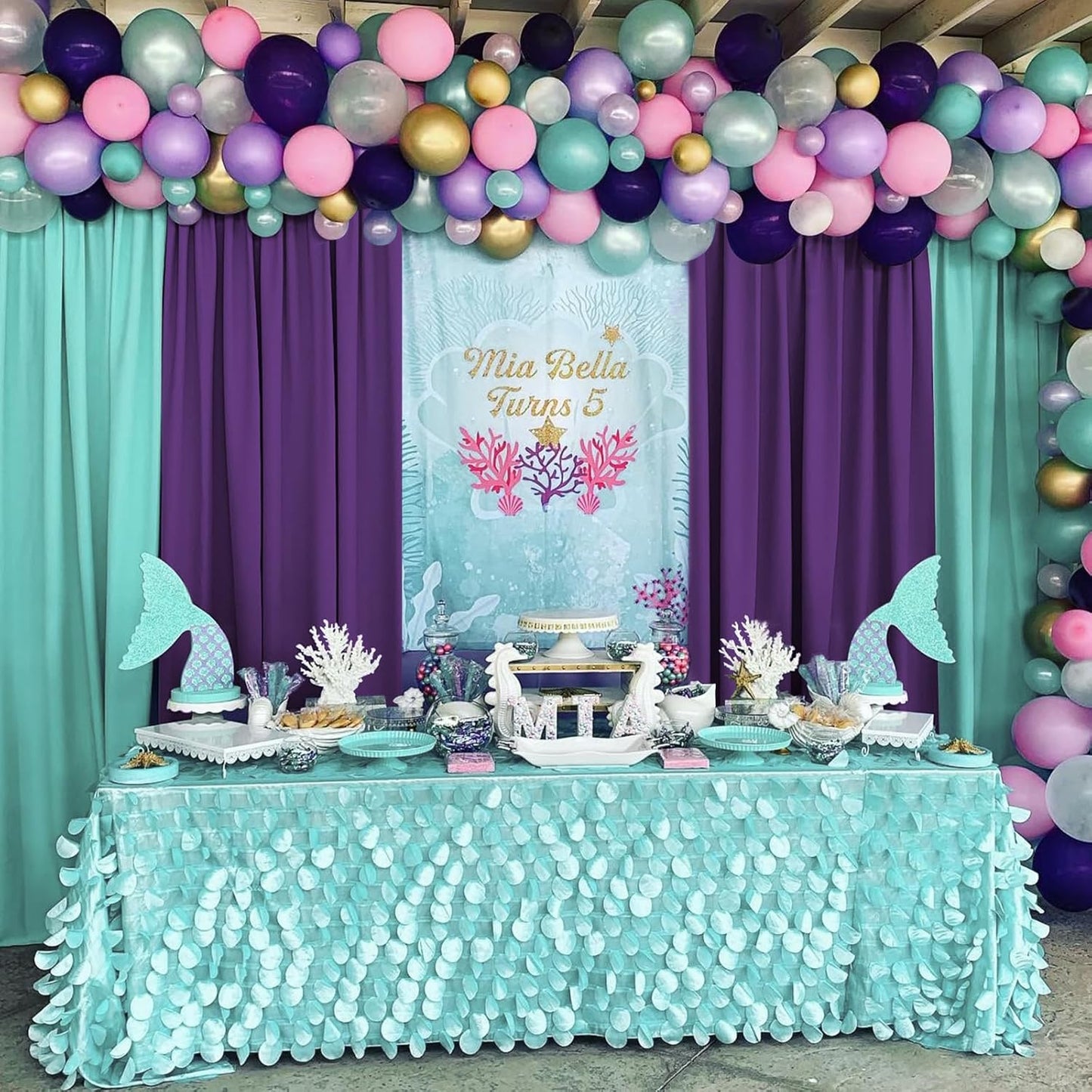 Purple Backdrop Curtains 2 Panels 5ft x 10ft Polyester Backdrop Drapes for Wedding Mermaid Party Halloween Photography Decorations