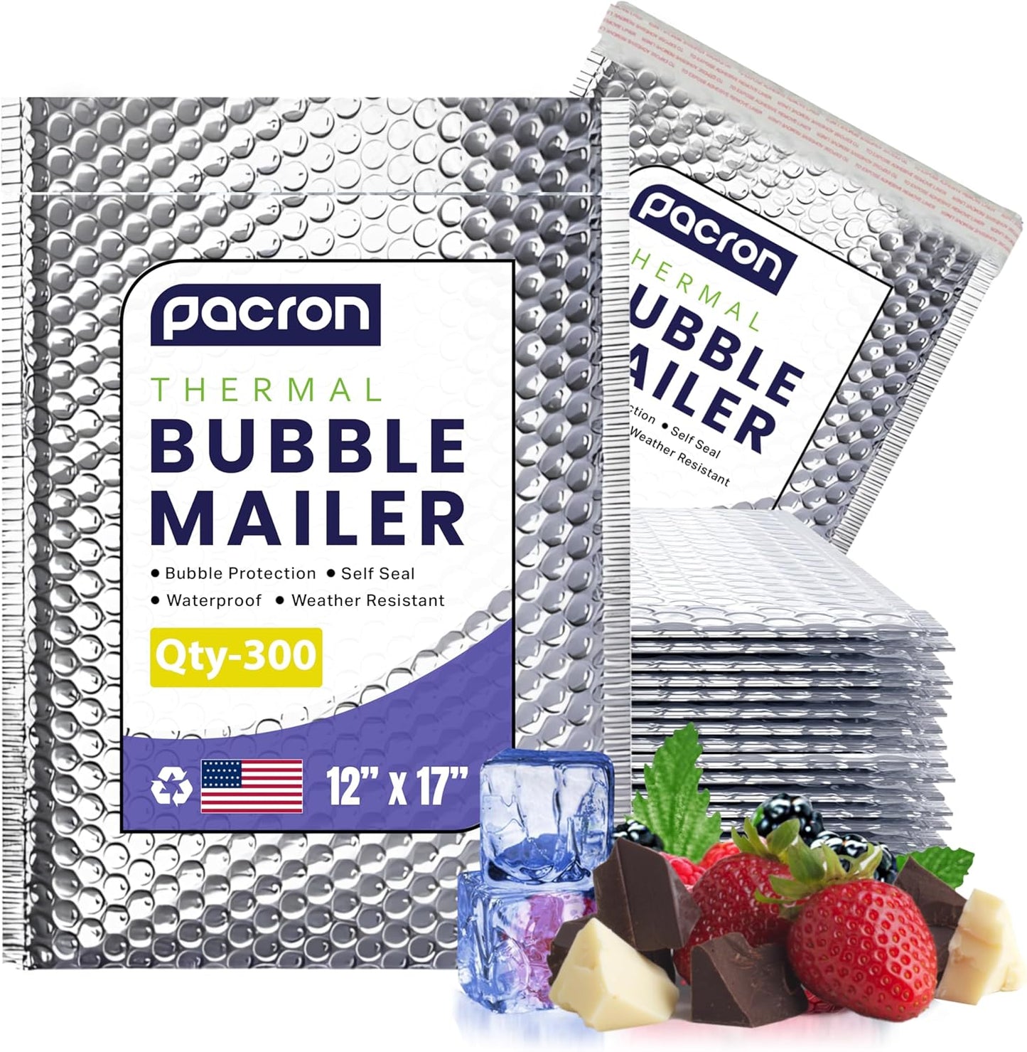 300-Pack Insulated Silver Thermal Bubble Mailers 12 x 17 - Waterproof Metallic Foil Self-Sealing Padded Envelopes for Cold Shipping, Perishables, Food, Cosmetics, Pharmaceuticals