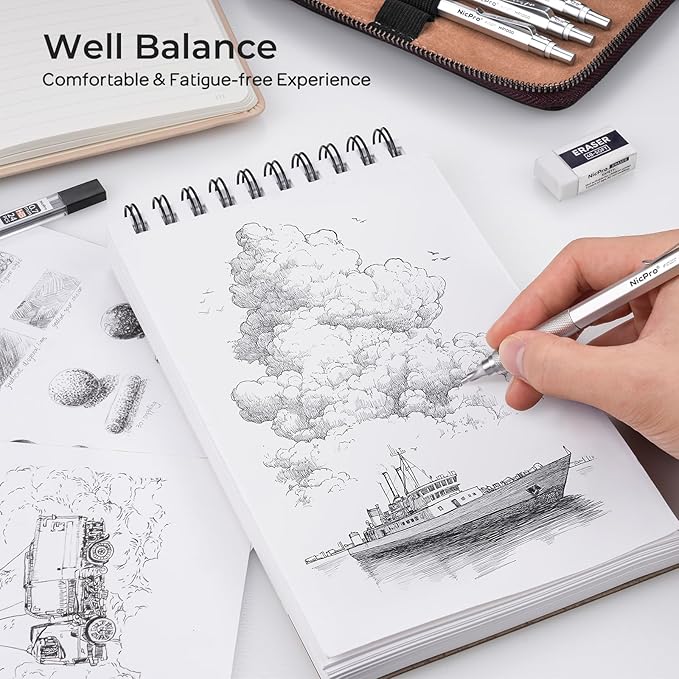 Nicpro 20PCS Metal Mechanical Pencil Set in Leather Case, Art Drafting Pencil - Image 5