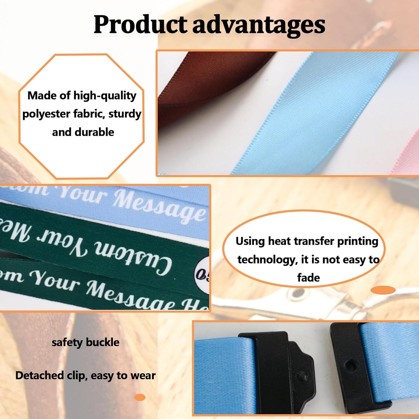 Custom Lanyards Bulk 50/100/5000PCS Custom Breakaway Lanyards with Text/Logo/Photo/Name, Personalized Neck Strap ID Badge Lanyard for Office Keys School Events, Quick Customization