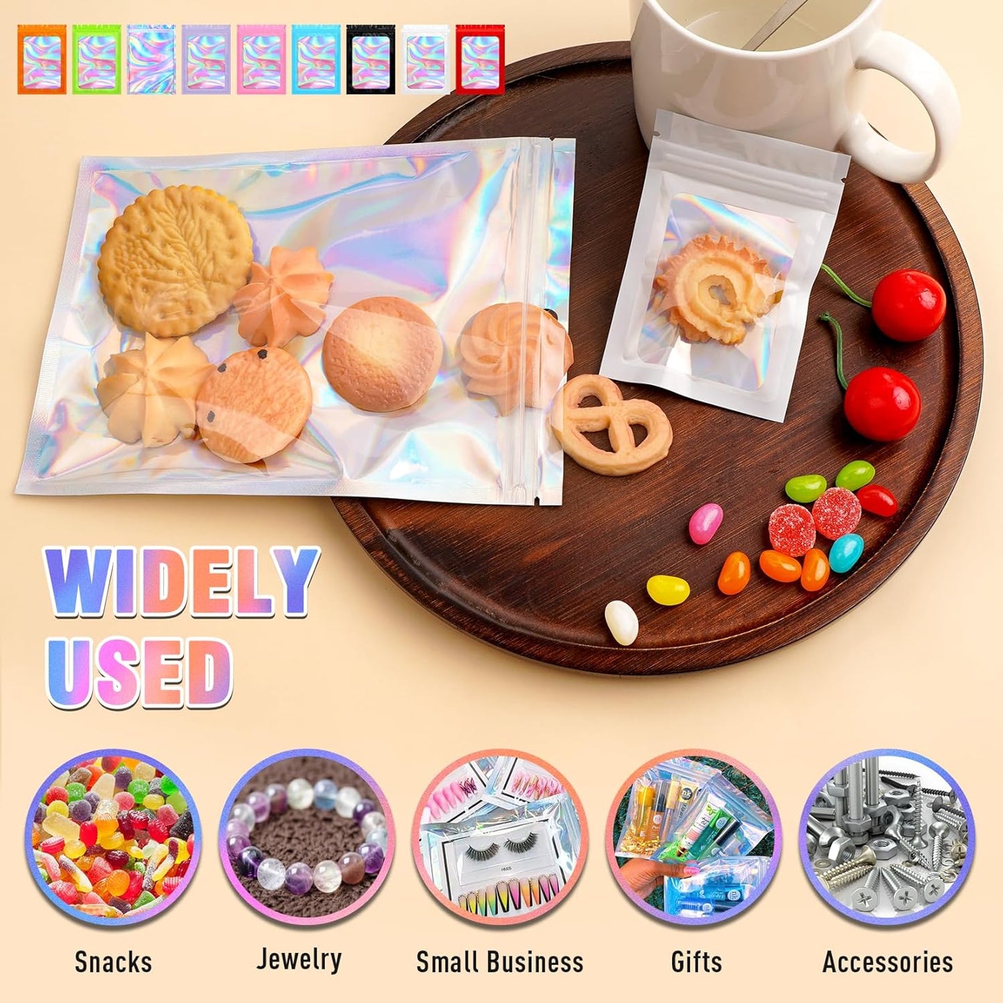 Smell Proof Bag, 100 PCS Mylar Bags, Holographic Bags, Packaging Bag (3x5 Inch)