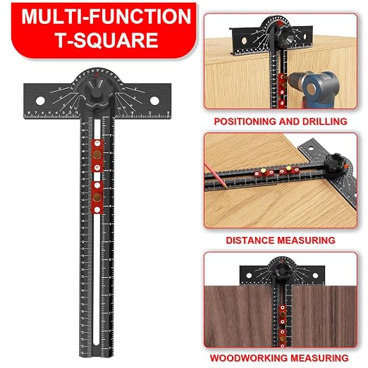 Woodworking T Square Ruler, 13.5 Inch Adjustable Angle 15-165° Measurement Tool - Image 3